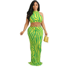 Load image into Gallery viewer, Two Piece Zebra Striped Print Maxi Dress Sets