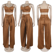 Load image into Gallery viewer, Crop Camisole and High Waisted Drawstring Wide Leg Pants Set