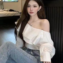 Load image into Gallery viewer, Vintage Ruffled Off Shoulder White Shirt