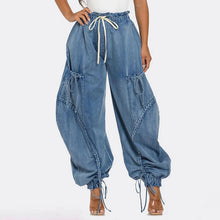Load image into Gallery viewer, Denim Spliced Lace Up Jeans