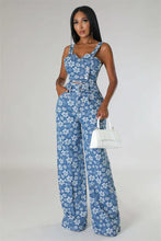 Load image into Gallery viewer, Floral Print Denim Two Piece Pants Set