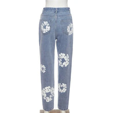 Load image into Gallery viewer, Flower Print Blue Jeans