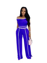 Load image into Gallery viewer, Pin Stripped Off The Shoulder Two Piece Pants Set