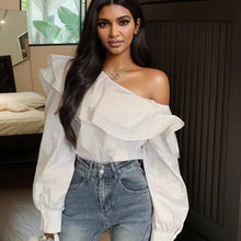Load image into Gallery viewer, Vintage Ruffled Off Shoulder White Shirt