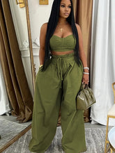 Load image into Gallery viewer, Crop Camisole and High Waisted Drawstring Wide Leg Pants Set