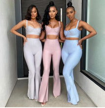 Load image into Gallery viewer, Solid Color Bandage Long Bell-Bottoms 2 Piece Set
