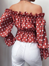 Load image into Gallery viewer, Off  The Shoulder Flirty Ruffled Trim Shirring Blouse