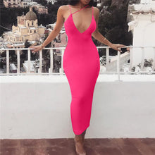 Load image into Gallery viewer, Ladies Solid Sexy Slim Bodycon Maxi Dress