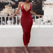 Load image into Gallery viewer, Ladies Solid Sexy Slim Bodycon Maxi Dress