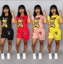 Load image into Gallery viewer, Sequin Cartoon Two Piece Short plus size sets Women Casual Tracksuit Summer Fashion Tops Short Pants Sequin 2 piece Outfit Q5090