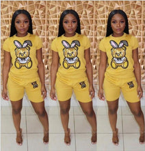 Load image into Gallery viewer, Sequin Cartoon Two Piece Short plus size sets Women Casual Tracksuit Summer Fashion Tops Short Pants Sequin 2 piece Outfit Q5090
