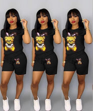Load image into Gallery viewer, Sequin Cartoon Two Piece Short plus size sets Women Casual Tracksuit Summer Fashion Tops Short Pants Sequin 2 piece Outfit Q5090