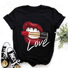 Load image into Gallery viewer, WVIOCE Women Tops O-neck Sexy Black Tees Kiss Lip Funny Summer Female Soft T Shirt Lips Watercolor Graphic T Shirt Top9180