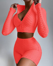 Load image into Gallery viewer, Two Piece Zip Up Textured Yoga Set