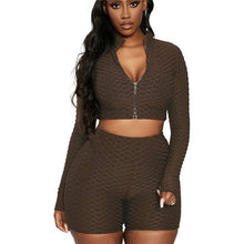 Load image into Gallery viewer, Two Piece Zip Up Textured Yoga Set