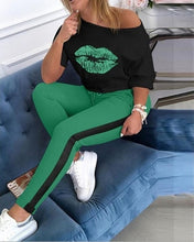 Load image into Gallery viewer, Two Piece Set Tracksuit Women Boat Anchor Print Plus Size 2 Piece Set crop top shorts Pants Femme Elastic Waist shorts for women