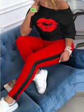 Load image into Gallery viewer, Two Piece Set Tracksuit Women Boat Anchor Print Plus Size 2 Piece Set crop top shorts Pants Femme Elastic Waist shorts for women