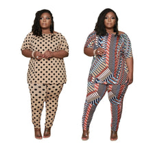 Load image into Gallery viewer, XL-5XL Plus Size Women Clothing Two Piece Set Casual Dot Pattern Printing Short Sleeve Top And Pant Summer Outfit Wholesale