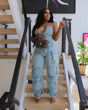Load image into Gallery viewer, Strapless Ruched Cargo Jumpsuit
