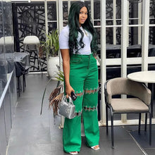 Load image into Gallery viewer, Naomi Chain Wide Leg Stitching Jeans
