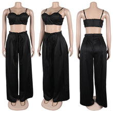 Load image into Gallery viewer, Crop Camisole and High Waisted Drawstring Wide Leg Pants Set
