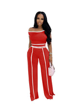 Load image into Gallery viewer, Pin Stripped Off The Shoulder Two Piece Pants Set
