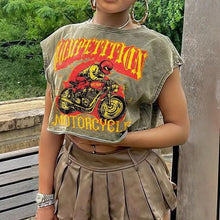 Load image into Gallery viewer, Cropped Motorcycle Sleeveless Graphic Tee
