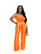 Load image into Gallery viewer, Pin Stripped Off The Shoulder Two Piece Pants Set
