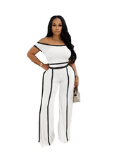 Load image into Gallery viewer, Pin Stripped Off The Shoulder Two Piece Pants Set
