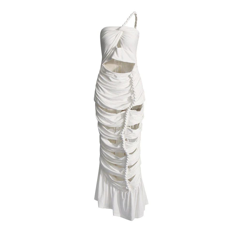 Giana Diagonal Collar Sleeveless High Waist Off Shoulder Temperament Dress