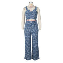 Load image into Gallery viewer, Floral Print Denim Two Piece Pants Set
