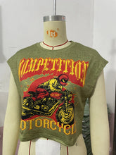 Load image into Gallery viewer, Cropped Motorcycle Sleeveless Graphic Tee
