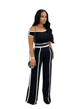 Load image into Gallery viewer, Pin Stripped Off The Shoulder Two Piece Pants Set
