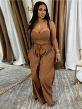 Load image into Gallery viewer, Crop Camisole and High Waisted Drawstring Wide Leg Pants Set
