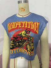 Load image into Gallery viewer, Cropped Motorcycle Sleeveless Graphic Tee
