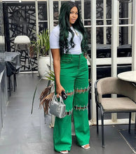 Load image into Gallery viewer, Naomi Chain Wide Leg Stitching Jeans
