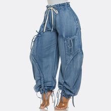 Load image into Gallery viewer, Denim Spliced Lace Up Jeans
