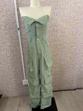 Load image into Gallery viewer, Strapless Ruched Cargo Jumpsuit
