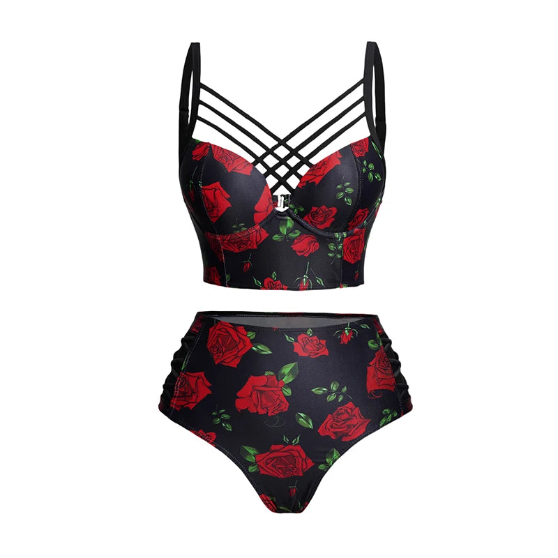 Valentine's Day Rose Print Swim Set