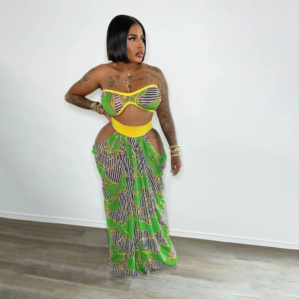 Sexy Chic Sleeveless/ Backless Tube Top Two Piece Set