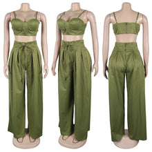 Load image into Gallery viewer, Crop Camisole and High Waisted Drawstring Wide Leg Pants Set
