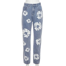 Load image into Gallery viewer, Flower Print Blue Jeans
