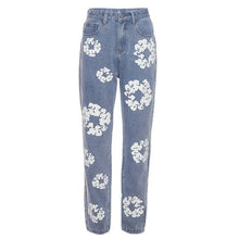Load image into Gallery viewer, Flower Print Blue Jeans
