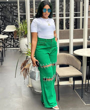 Load image into Gallery viewer, Naomi Chain Wide Leg Stitching Jeans
