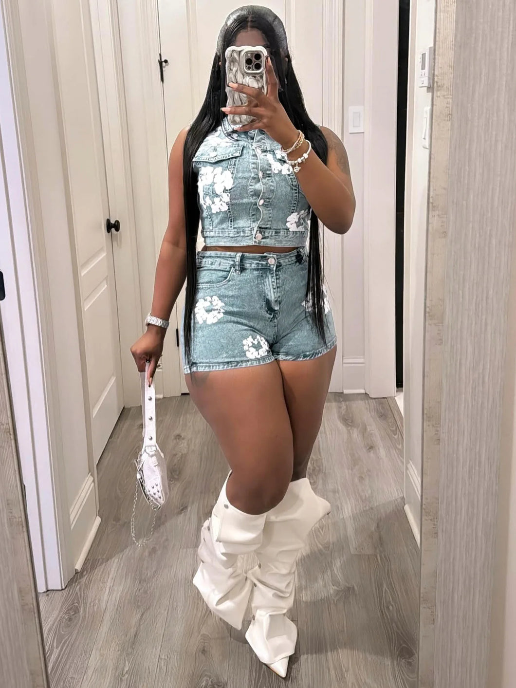Le Fleur Denim Short Set