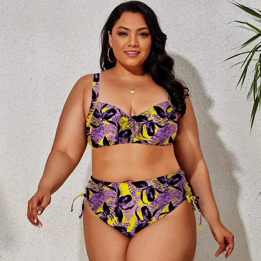 Plus Size  Side Tie High Waist Bikini