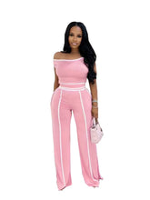 Load image into Gallery viewer, Pin Stripped Off The Shoulder Two Piece Pants Set
