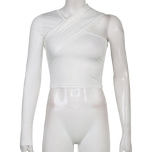 Load image into Gallery viewer, Asymmetrical V Neck One-Shoulder Solid Fitted Crop Top
