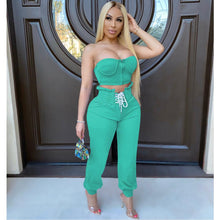 Load image into Gallery viewer, Crop Top Drawstring Pants Set
