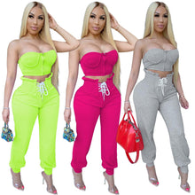 Load image into Gallery viewer, Crop Top Drawstring Pants Set
